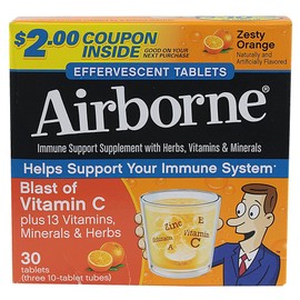  Airborne Zesty Orange Effervescent Tablets, 30 count - 1000mg of Vitamin C - Immune Support Supplement
