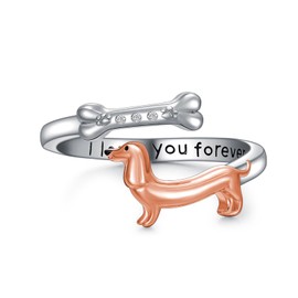 MONGAS Dachshund Ring Sterling Silver Dachshund Adjustable Ring Sterling Silver Dog Dachshund Jewelry for Women, No Gemstone