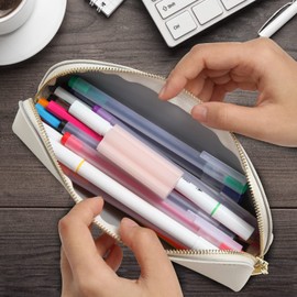 COGICOGI Pencil Case, Stylish, Pen Case, Simple, Girls, Boys, Students, Adults, Cute, Large Capacity, Made of PU Leather, S-Milk, Asian,Modern