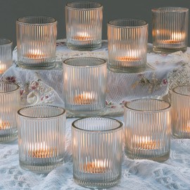 48pcs Votive Candle Holders, Clear Glass Tea Lights Candle Holder in Bulk for Table Centerpiece, Tealight Candle Holder for Weddings, Home Decor, Baby Shower, Special Occasions（Clear）