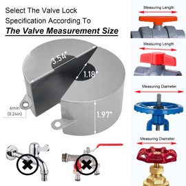 Young Dance Metal Gate Valve Locking Device with Lock - Gas Valve Locks, Water Spigot Lock, for 1-1/2 to 3 in Dia Valve Handles, Prevent Water Theft, Unauthorized Water Use (Silver)