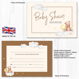 Olivia Samuel 20 x Baby Shower Party Invites - Teddy Bear Design - Ready to Write with Envelopes. Designed and Printed in the UK