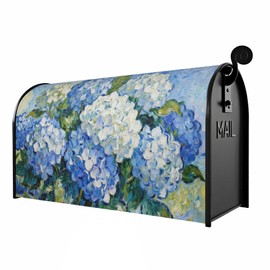 Aytipun Hydrangea Mailbox Covers Magnetic Standard Size Blue Floral Flower Leaves Spring Summer Theme Print Seasonal Outdoor Decorative Letter Box Cases for Home Garden Outside Decor, 21x18 Inch