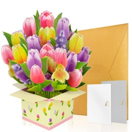 GREETING ART Pop-Up Flowers Card - Flower with Tulip, Card with Tulip, 3D Birthday Card for Wife, Girlfriend & Mother, Get Soon, Thank You, Anniversary Card, Wedding Card, Mother's Day Card