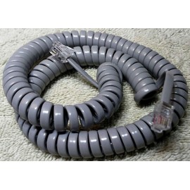 DIY-BizPhones Light/Medium Gray 12' Ft Generic Handset Cord Fits Nearly All Landline Phones Telephone Receiver Wire Cable 4P4C RJ9 Universally Compatible Replacement Curly Coil Desk