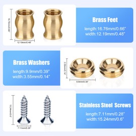 Brass Cutting Board Feet,with Stainless Steel Screw,Silicone Non-Slip Pad and Washer Set of Walnut Wood Display Tray Riser Feet for Kitchen Utensils and Multiple Furniture (Bamboo Shape)