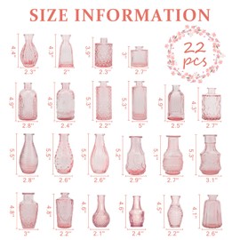BEAHOT 22 Pack Pink Flower Vase in Bulk,Mini Vintage Glass Bud Vases for Centerpieces,Wedding Decor,Party & Home Decaration,Mother's Day (Pink)