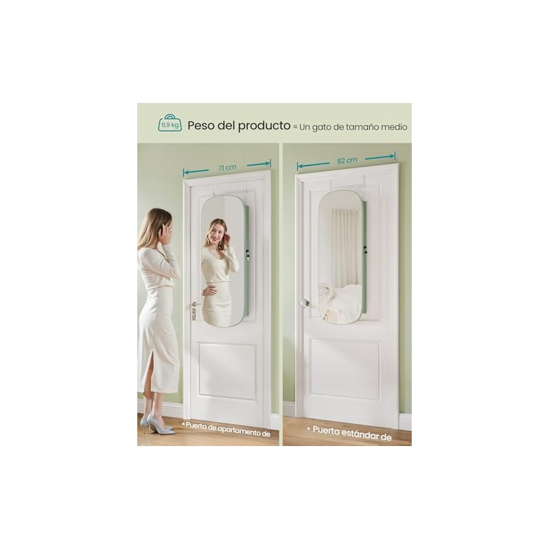 SONGMICS Espejo Joyero de Pared con Luz LED, 10 x