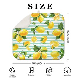 Lemon Dish Drying Mat for Kitchen Counter,Striped Background Yellow Lemon Floral Microfiber Summer Drying Mat, Washable Absorbent Kitchen Countertop Dish Drainer Mat,16×18 Inch