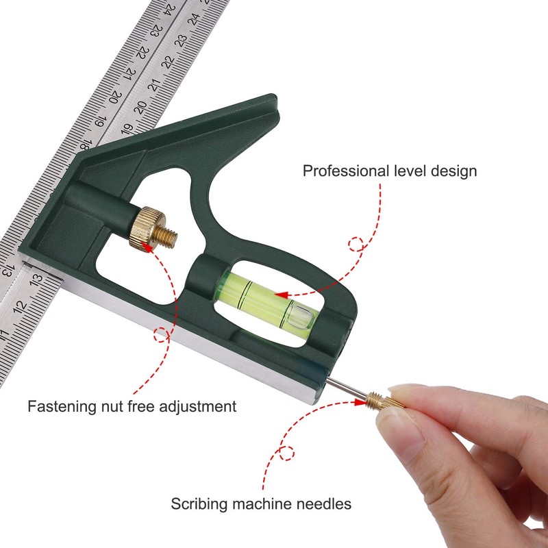 Combination Square Stainless Steel Adjustable 45/90 Degree Combination Angle Multifunctional