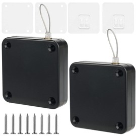 Rairsky 2pcs Automatic Door Closer with Drawstring for Interior Door, Black Punch-Free Automatic Sensor Door Closer, Multifunctional Door Closing Mechanism with Closer 47.2" Retractable Cable Lock