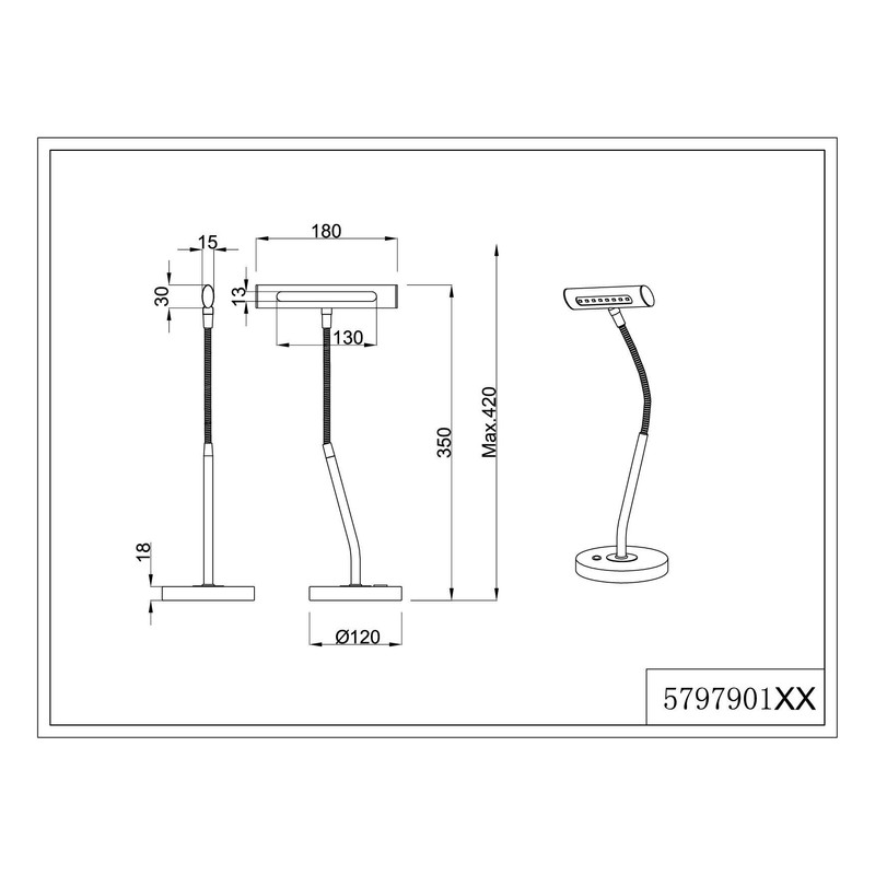 Trio Leuchten LED TOUCH table lamp CURTIS, polished brass 579790108