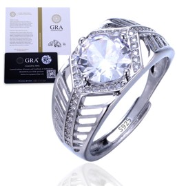 HALUKAKAH Sterling Silver Men's Diamond Ring with 2 Carat Moissanite Stone and Certificate,2.0 ct Luxury Jewelry,Adjustable Size,Timeless Gift for Husband,Boyfriend,Birthday,Wedding - Marine Melody