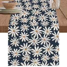 Daisy Flowers Table Runner Summer Seasonal Kitchen Table Dining Table Decoration for Holiday Home Decor 11.81x70.87Inch Navy Summer Table Runner Daisy Tablecloth Daisy Placemats Daisy Table Runner