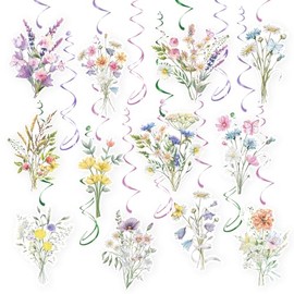 Wildflower Hanging Swirls - 30Pcs Wildflower Ceiling Hanging Decorations Floral Hanging Streamers for Spring Flower Garden Themed Party Supplies