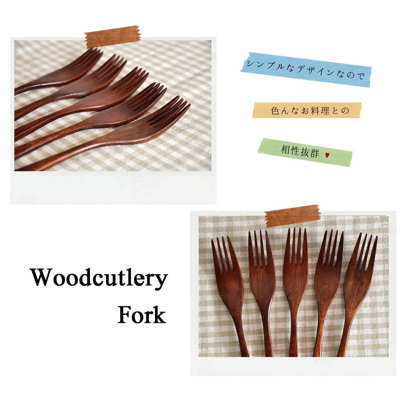 [ratoruuddo] RattleWood Fork Set Wooden Natural Wood Wood Cutlery Pasta