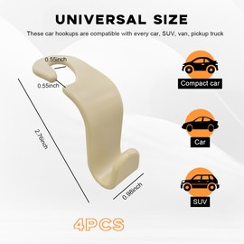 povtii 4PCS Car Seat Headrest Hook, Auto Back Seat Hanging Storage Organizer, Vehicle Seatback Hanger Holder for Purse Handbag Coat Umbrella, Universal Interior Car Accessories (Beige)
