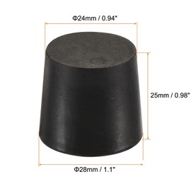 TOP-VIGOR 5 Pcs 24mm to 28mm Taper Rubber Stoppers Solid Test Tubes Stoppers Black for Laboratory Home