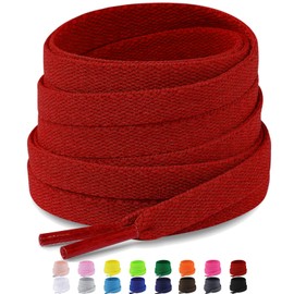 Puzeam 2 Pairs Premium Shoelaces Flat Tear-Resistant Shoe Laces 8 mm Wide Replacement Shoelaces for Trainers, Trainers, Sports Shoes - Red 120