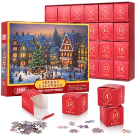 Advent Calendar 2024 Christmas Jigsaw Puzzles, Christmas Advent Calendar Puzzle 1008 Piece for Adult, 24 Days Christmas Countdown Calendar, Holiday Family Game Gifts Christmas Decoration (D)