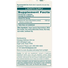 Himalaya Berberine for Balanced Support, Digestion & Immune System Support, 500 mg, 60 Vegetarian Capsules, 1 Month Supply