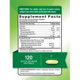 Nature's Truth Fish Oil 2400mg | 120 Quick Release Softgels | 720 mg Omega 3 | Burpless Lemon Flavor Pills | Non-GMO & Gluten Free Supplement