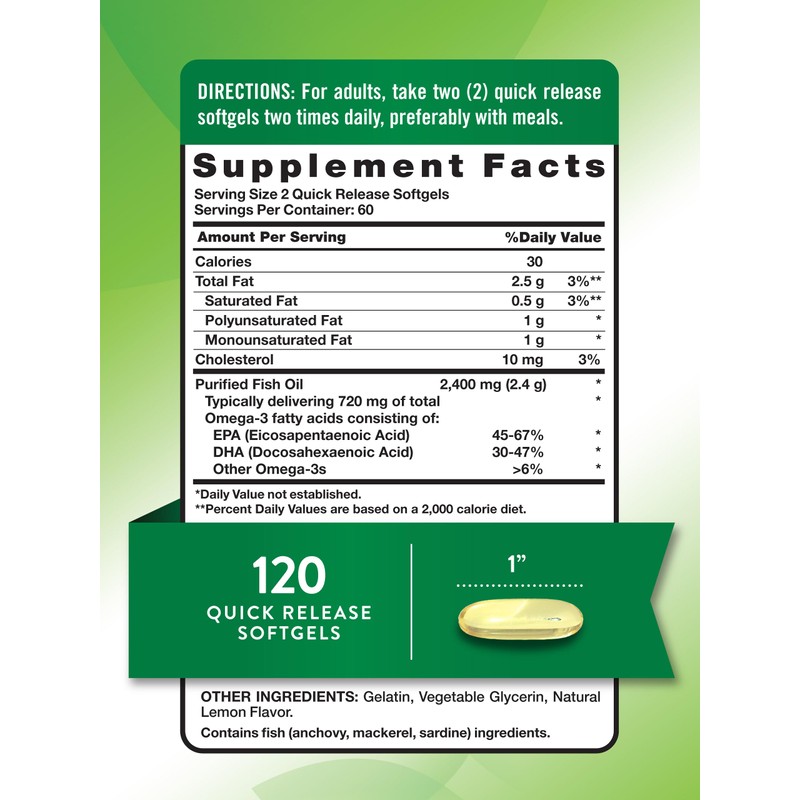 Nature's Truth Fish Oil 2400mg | 120 Quick Release Softgels
