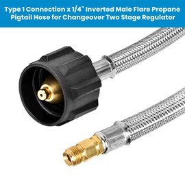 Stanbroil 2PCS 12" RV Stainless Steel Braided Propane Pigtail Hose for 2-Stage Auto Changeover Regulator, Type 1 Connection with 1/4" Male Inverted Flare