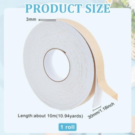 Benecreat Total Length 32.8 ft (10 m) Thickness 0.1 inch (3 mm) EVA Foam Tape Gap Tape White Width 1.2 inches (30 mm) for Windows, White Foam Insulation Tape, Sponge, Cushioning Material, EVA Foam