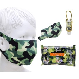 Toyland® Travel Pack - Junior Size - Face Covering - Hand Cleanser - Hand Wipes - Up to Age 16 (CAMOUFLAGE)