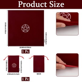 CREATCABIN Altar Cloth Tarot Card Bags Square Tarot Cloth Red Pentagram Velvet Packing Jewelry Pouches Tarot Storage Drawstring Bag Table Cloth for Crystals Witchcraft Divination Witchery Supplies