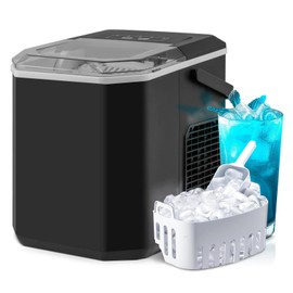 ARLIME Countertop Ice Maker, Portable Ice Making Machine 6-13 Mins 9 Ice, 26.5 lbs/24 H, 2 Ice Sizes, Auto-Cleaning Function, Ice Machine w/Basket & Scroop for Home Kitchen Bar Office (Black)