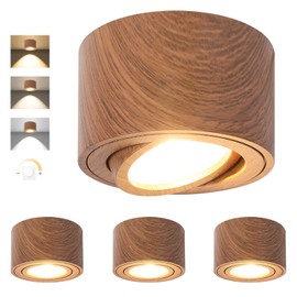 GeyouLux LED Surface-Mounted Spotlight, Dimmable, Extra Flat & 30° Swivel, Diameter 80 x 50 mm, Ceiling Spotlights, Dark Wood, Includes 5 W 500 LM LED Module 230 V - 3000 K/4000 K/6500 K,