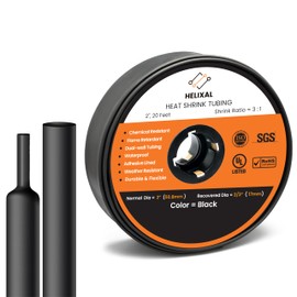 HELIXAL 2" Heat Shrink tubing, 3:1 Ratio Wire Heat Shrink Tubing Industrial and Marine Grade, Dual Wall Adhesive Lined Wire Shrink Wrap Tubing, Waterproof Heat Shrink Tube - Black, 20 Feet Roll