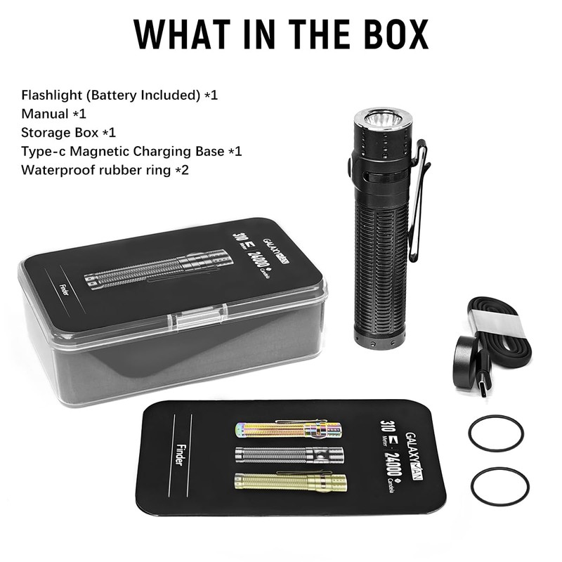 Galaxyman EDC Rechargeable Flashlight, 310m Throw 1300 High Lumens LED