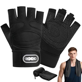 LONGLIV Guantes Deportivos, Guantes de Fitness Antideslizantes y Transpirables con Protección para la Muñeca y Toalla, Unisex, Adecuados para Entrenamiento en Gimnasio, Ciclismo. (G)