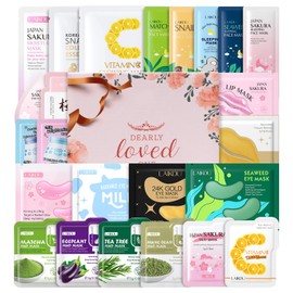 LAIKOU Face Mask Skincare Set, 24 Pcs Pamper Gifts for Women, 3 x Face Masks, 5 x Sleeping Masks, 6 x Mud Masks, 4 x Face Creams, 4 x Eye & 2 x Lip Masks, Care Package Gift Sets for Her Teenage Girls