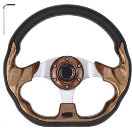 Golf Cart Steering Wheel Fit EZGO TXT/RXV, Club Car DS/Precedent/Tempo/Onward, Yamaha G1-G29 Golf Carts, Universal Golf Cart Steering Wheel with Ergonomic Design Cool Racing Style (D Wood Grain)