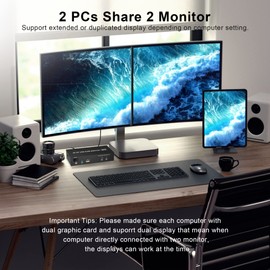 KVM Switch Dual Monitor DisplayPort 4K @ 60Hz Extended Display, Displayport 1.2 KVM Switch 2 in 2 Out with Audio Microphone Output and 3 USB 2.0 Hub 2 Monitors 2 Computer KVM Switch