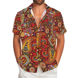 Demoking Paisley Shirt for Men Vintage 70s 80s Hippie Boho Hawaiian Button Down Shirts 3XL
