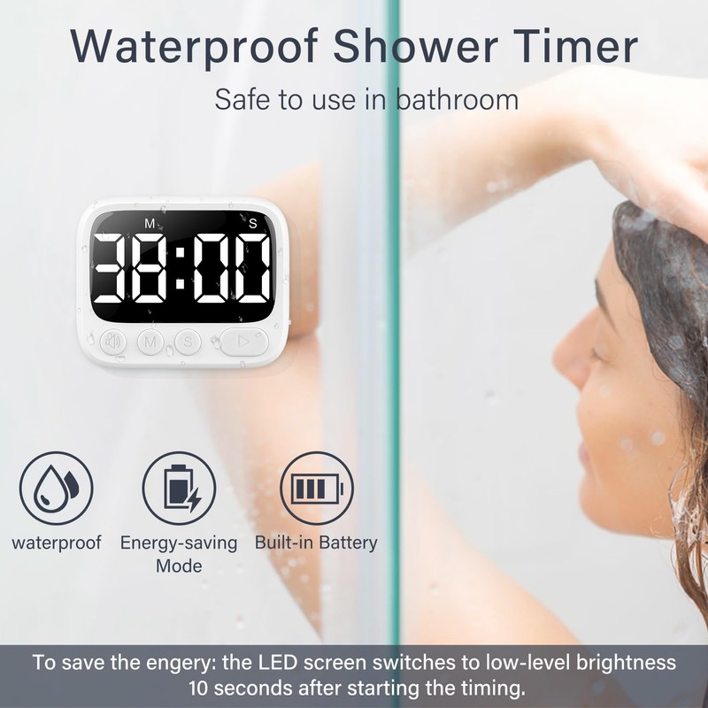 HAUKINIX Shower Timer Waterproof Bathroom Toilet Timer Digital Kitchen for
