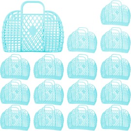 Hsei 16 Pcs Girls Jelly Purse Bags Easter Basket Reusable Jelly Beach Bag Plastic Beach Tote Gift Basket for Kid Girl(Bright Blue)