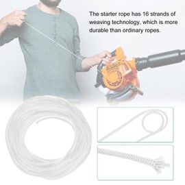 M METERXITY Recoil Starter Rope Pull Cord 4mm 10m Pull Starter Rope with Handles Nylon Pull Cord Pull Starter Rope for Mower/Chainsaw/Trimmer/Brush Cutter [White,Black]