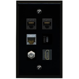 RiteAV 2 CAT6 CAT7 Coax HDMI USBC Flat/Solid Wall Plate [Black]