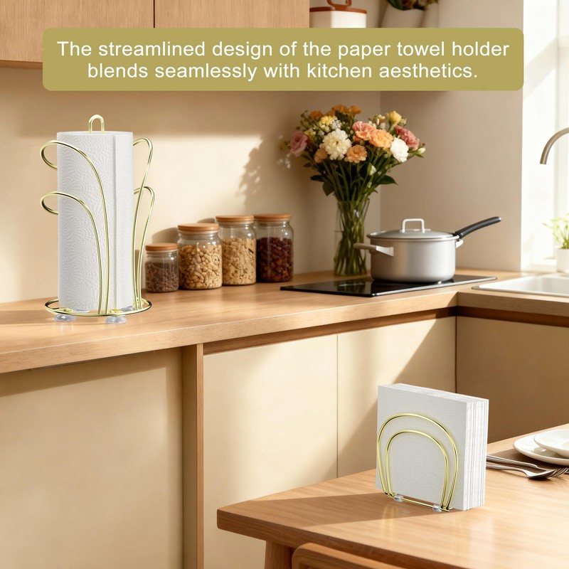 SZQINJI Paper Towel Roll Holder Countertop & Napkin Holder Set,