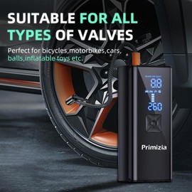 Primizia Elektrische Luftpumpe,Fahrradpumpe Elektrisch150PSI,Fahrradpumpe Elektrisch Luft mit LED-LICHT,Akku Luftpumpe für Auto, Fahrrad, Motorrad, Ball