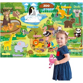 Enelia Zoo Animal Felt Board – 43 x 28 Inches Large Safari Storyboard with 20 Soft Felt Animals – Montessori Educational Board for Toddlers and Preschoolers Ages 3 +