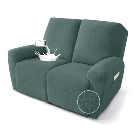 MAXIJIN Waterproof Loveseat Recliner Cover 4 Pieces Reclining Love Seat Slipcvers, Recliner Sofa Cover 2 Seater with Elastic Straps & Pockets for Pet, Kids (Loveseat Recliner, Pea Green)