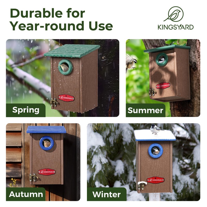 Kingsyard Recycled Plastic Bird House for Outdoors - Weatherproof Wren