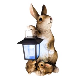 Rabbit Solar Lantern Statue – Garden Bunny Figurine with LED Light, Resin Farmhouse Wildlife Décor for Patio, Lawn, Porch, Yard, Easter, Rustic Woodland Accent – Great Gift for Nature & Rabbit Lovers.